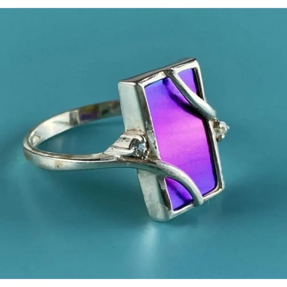 925 Sterling Silver Anodized Titanium & Quartz Ring Size 10.25